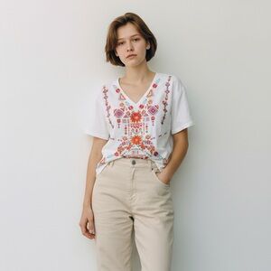 NWT Savanna Jane White Embroidered Boho Top Women’s Small Short Sleeve Festival